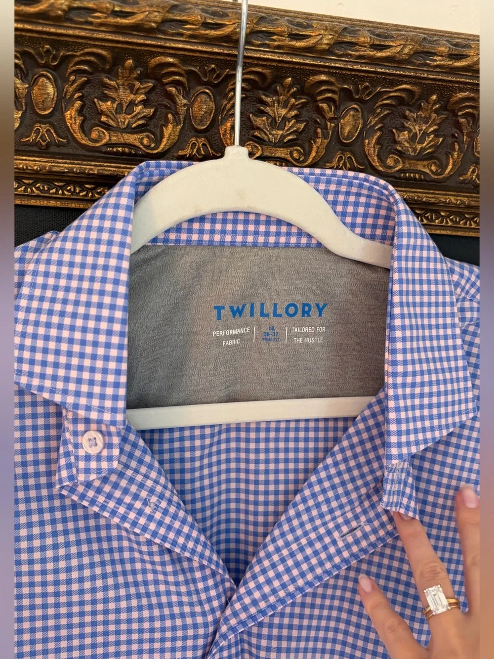 TWILLORY Blue/Pink Gingham Men's Dress Shirt - 16 36/37 Trim Fit